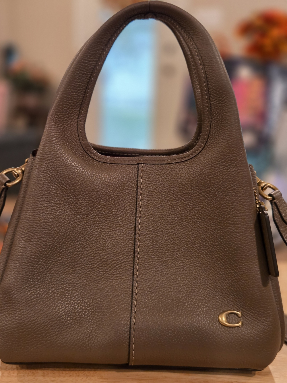 Coach Pebbled Leather Top-Handle Tote in Dark Brown